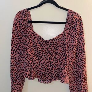 Timing Pink and Black Leopard-Print Long Sleeve Scoop Top